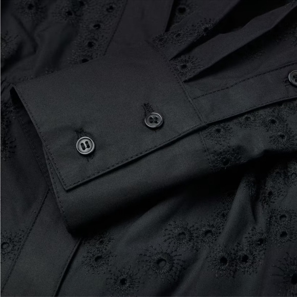 H&M Cotton Embroidered Floral‎ Eyelet Long Sleeve Button Up Collared Jumpsuit S - Picture 3 of 7